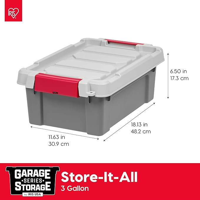 IRIS USA 3 Gallon Lockable Storage Totes with Lids 5 Pack Heavy-Duty Durable Stackable Containers Large Garage Organizing Bins Moving Tubs Rugged Sturdy Equipment Utility Tool Box Gray