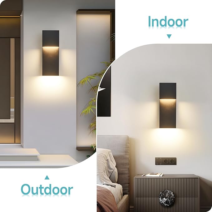 Modern LED Outdoor Wall Sconce Black Exterior Light Fixtures Outside Wall Mount Lighting for House Porch Garage Backyard 3000K 15 Inch 2 Packs