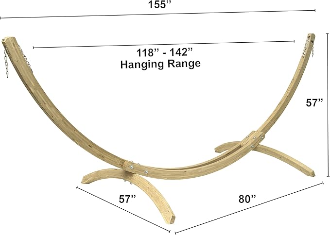 Olymp Hammock Stand Wood Construction Indoors and Outdoors Adjustable Hanging Range of 118 - 142 Holds Up to 440lbs
