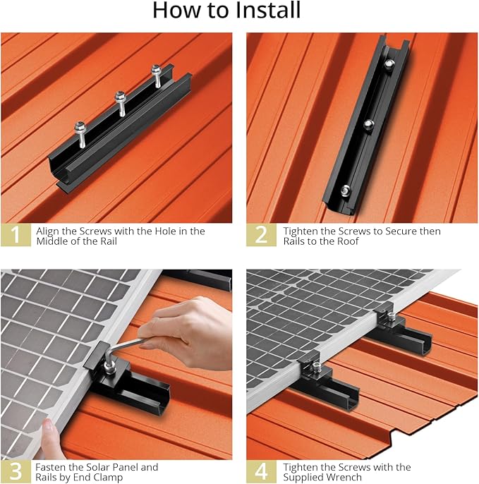 Anbte Solar Panel Bracket Kit 6 Pcs 7.87 in Aluminium Solar Panel Mounting Rail 30mm/35mm Solar Panel End Clamps Solar Panel Brackets for Metal Roof Tin Roof Flat Roof Sheet Roof Black