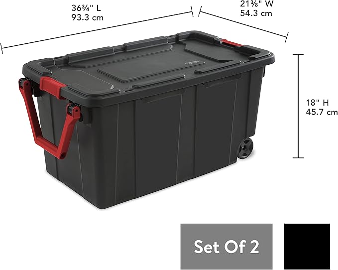 2PCS 40 Gallon Industrial Tote Plastic Storage Bins Wheeled Large Storage Box Set Green Black Blue Grey (Black)