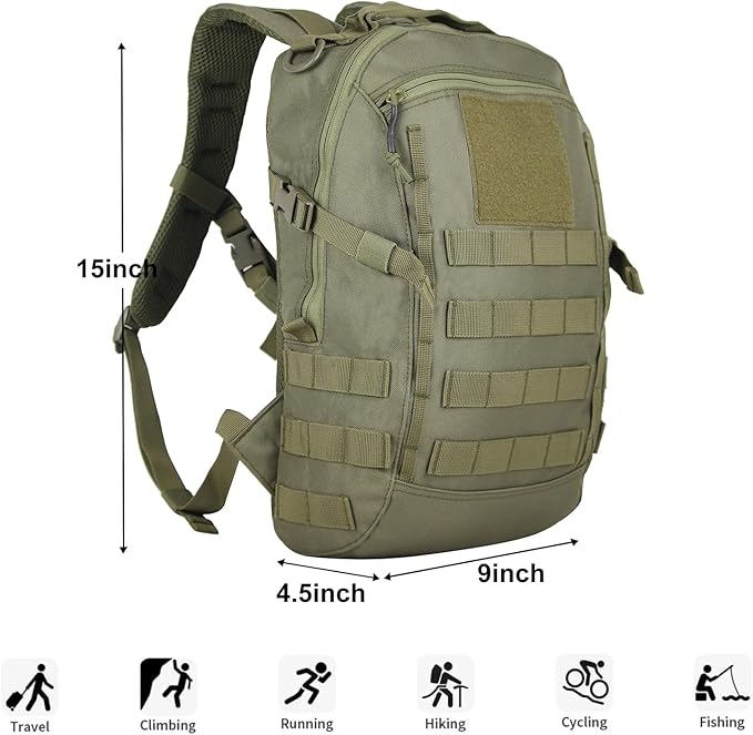 Small Tactical Backpack Military Daypack 12L Molle Bag Rucksack Army Daypack for OutdoorHikingCampingTravel (Green)