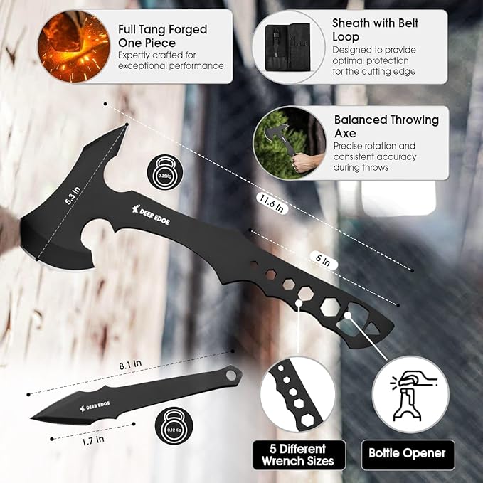 11.5 Throwing Axe Set – Professional Throwing Axe Pack of 6 - Chopping Hatchet with Nylon Sheath – Small Outdoor Camp Hatchet for Axe Throwing Game - Black