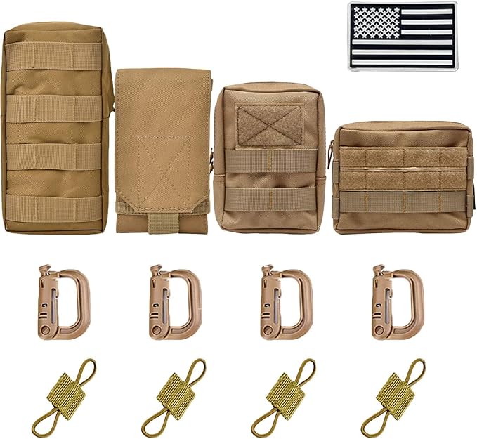 4 Pack Tactical Molle PouchesMolle Backpack AttachmentsSmall Tactical Pouch for Backpack