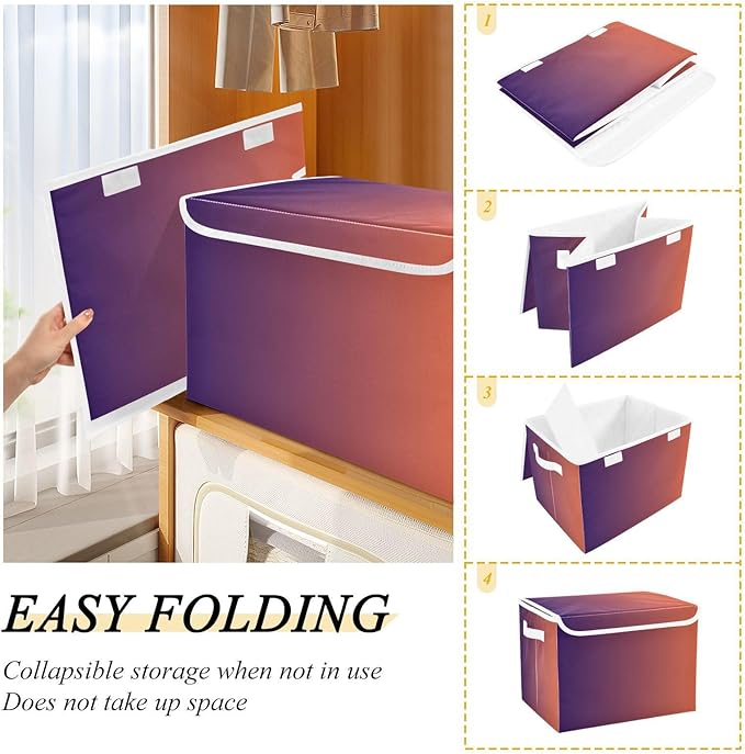 Purple Brown Gradient Storage Container with Lid Collapsible Bedroom Storage Clothes Storage Containers for Home