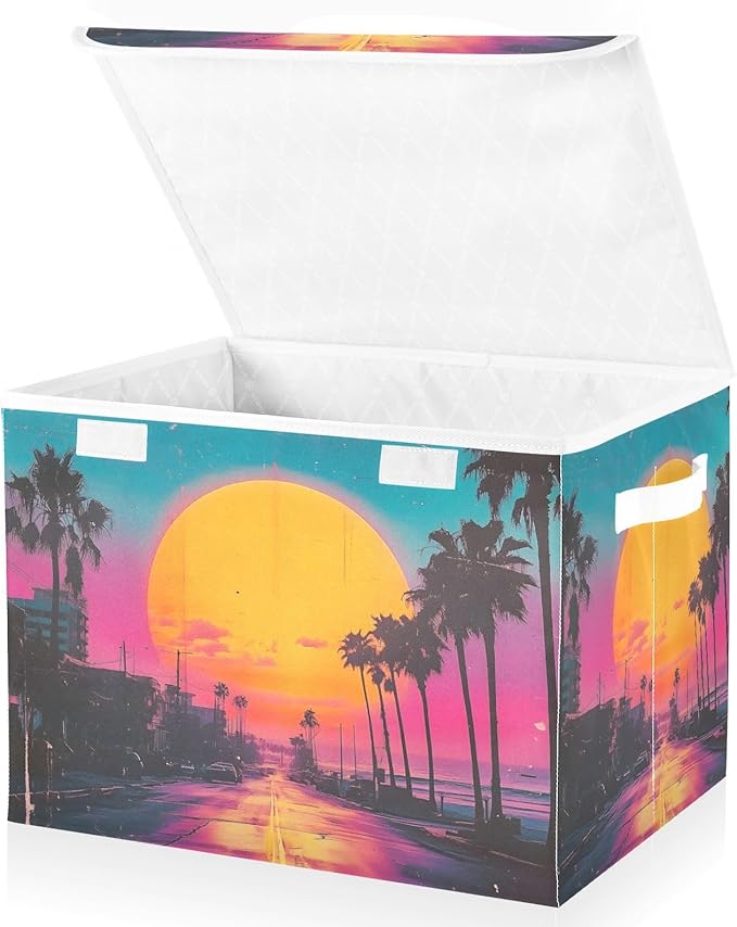 Storage Cube with Lid Tropical City Print 16.5×12.6×11.8 IN 1 Pack Collapsible Large Capacity Foldable Storage Basket Bin Organizer
