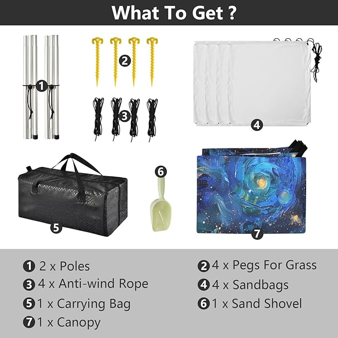 ALAZA Starry Sky Gogh Space Beach Tent Sun Shelter UPF50+ Protection Beach Shade Canopy w/ 4 Sandbags for Outdoor Camping Fishing Backyard Fun Picnic 10x9 ft