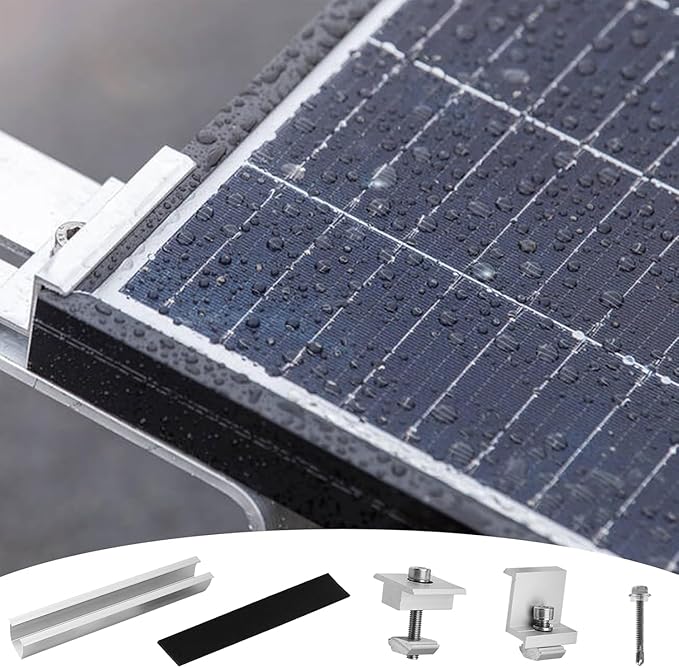 Solar Panel Bracket Kit 12 Pcs Aluminium Mounting Rail 200mm Solar Panel Mount 30mm/35mm Z-Bracket Set Center Clamps Solar Mounting Rail Connector for Metal Roof Tin Roof Flat Roof Sheet Roof