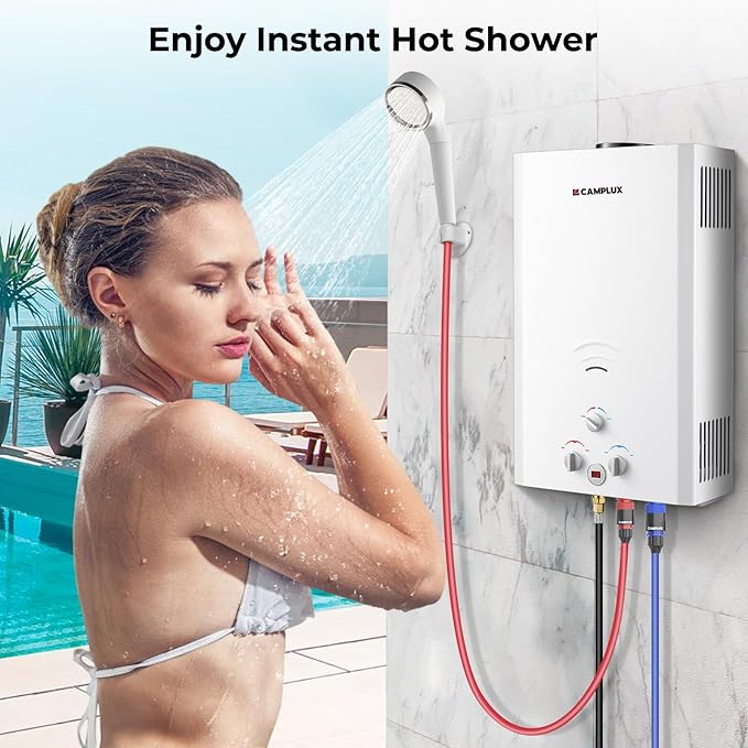 Camplux Tankless Water Heater 5.28 GPM Outdoor Propane Camping Gas Water Heater 20L BW528 White