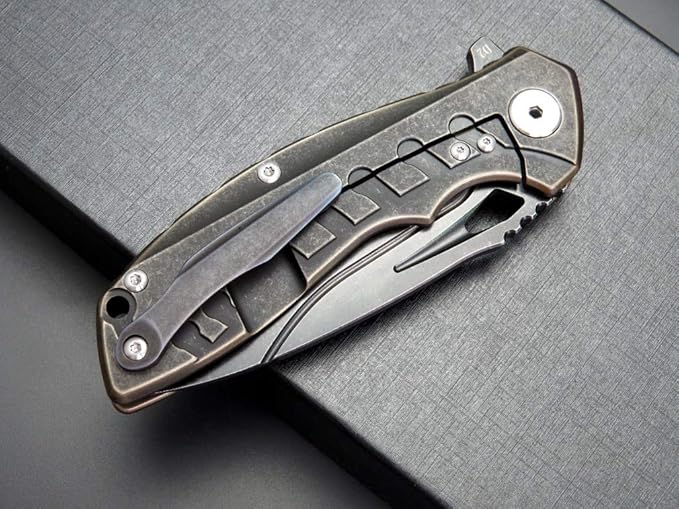 Eafengrow EF949 Folding Pocket Knife EDC D2 Steel Blade Titanium Alloy handle with Pocket Clip Fast Opening Ball Bearing Folder with Frame Lock For Outdoor Camping Travel