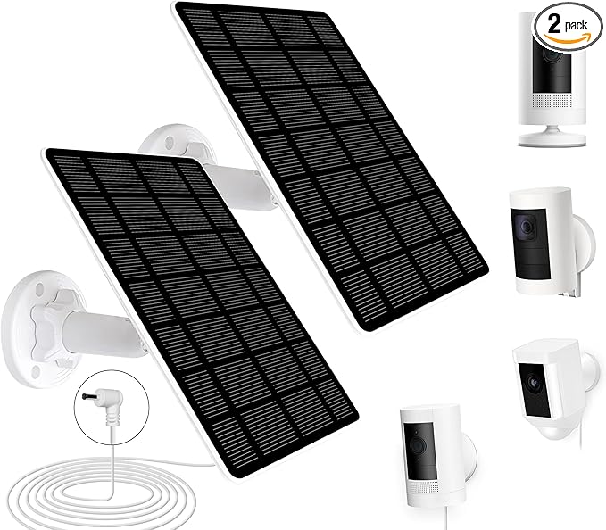 2-Pack 5W 6V Solar Panel for Ring Camera Solar Charger Compatible with Spotlight Cam Plus/Pro(Battery) Stick Up Cam/Pro Spotlight Battery 13FT Cable with Ring Barrel Adapter to USB-C