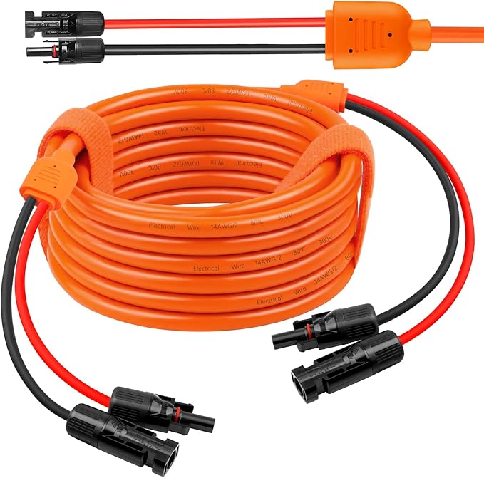 Solar Panel Extension Cable 25FT - MOOKEERF 10AWG+14AWG Solar Wire with Female &amp Male IP68 Waterproof Connector for RV Photovoltaic Systems Home Boat Solar Panels Car