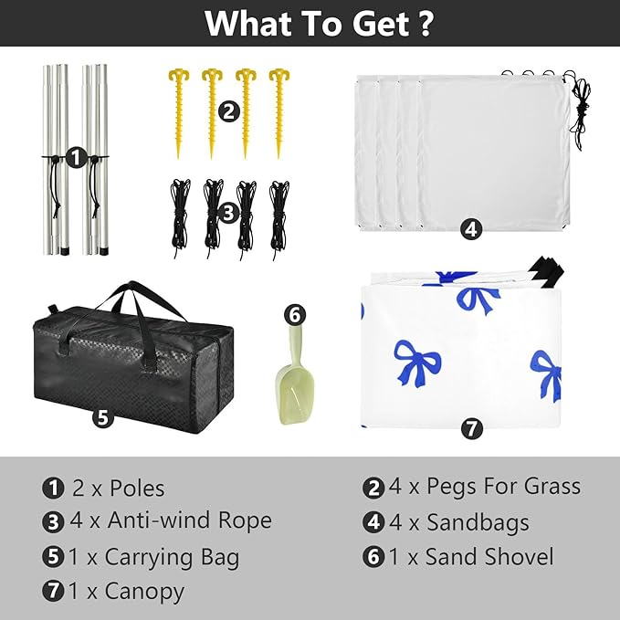 xigua Bow Tie Beach Tent Sun Shelter with Carrying Bag - Silver Coated Oxford Fabric Beach Canopy for Beach Camping Fishing - Includes Windproof Ropes Sandbags &amp Stakes