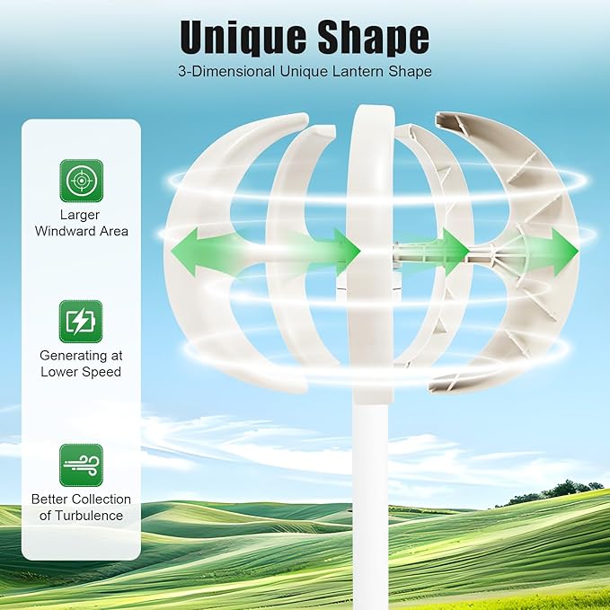 Wind Turbine Generators Kit 12/24V 600W Lantern 5-Blade Vertical Axis Wind Turbine Generator with Axis Controller (12V)