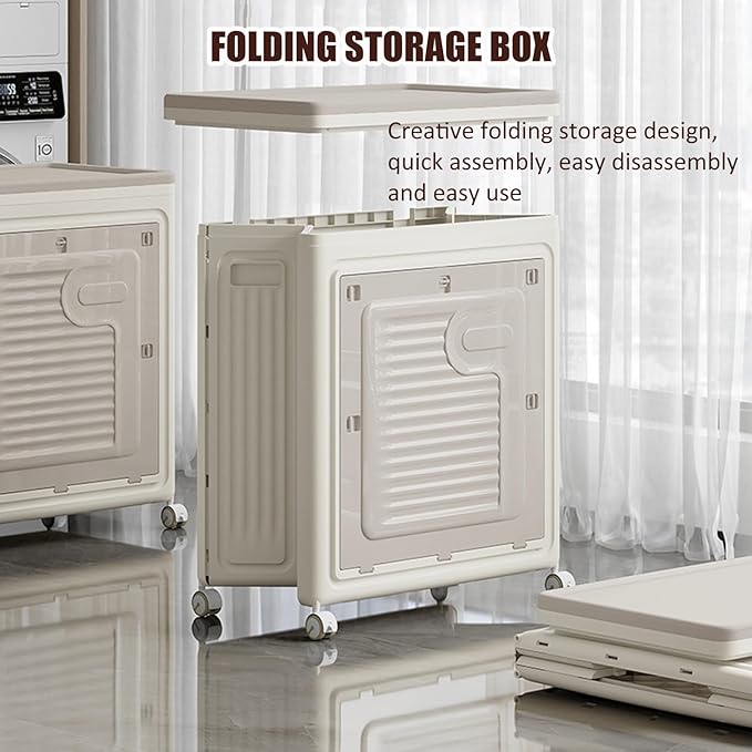 Folding Large Storage Box With Flip Lid And Wheels Home Closet Organiser Plastic Storage Bin Clothes Blanket Storage Cabinet 80/120L ﻿(58x25x68cm)