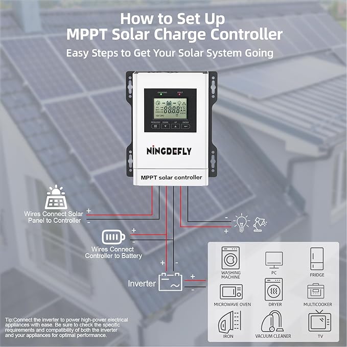 30A Mppt Solar Charge Controller 12V 24V Solar Panel Charge Controller Intelligent Regulator with LCD Display Charge for Gel LiFePO4 SLD FLD Batteries