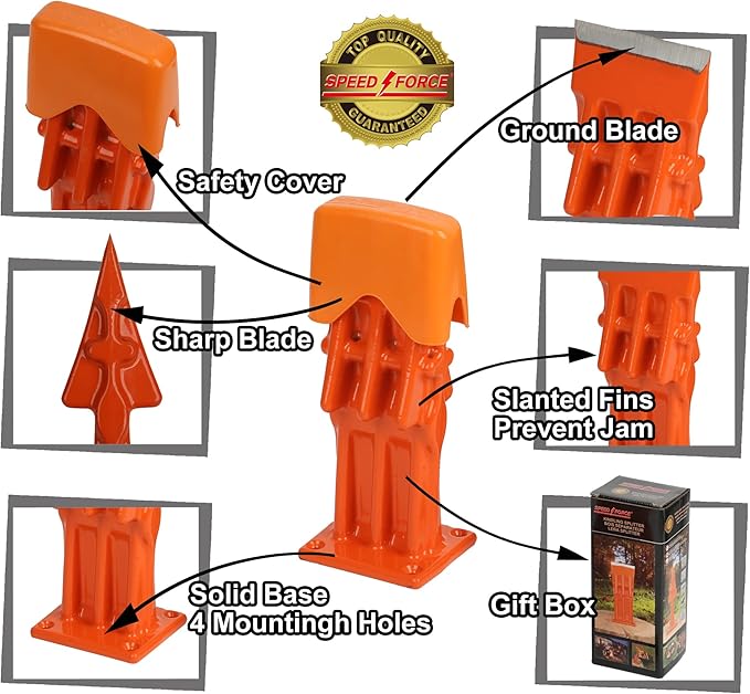 SPEED FORCE Firewood Kindling Log Wood Splitter – No Axe! Wedge Point Splits Firewood 3 Inch Orange with Safety Cover