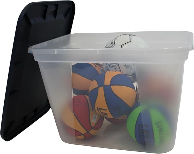 Square Base Storage Tote durable storage in for home or garage with secure snap lid designe for stacking (8 Clear with Ink Lid 20 Gallon)