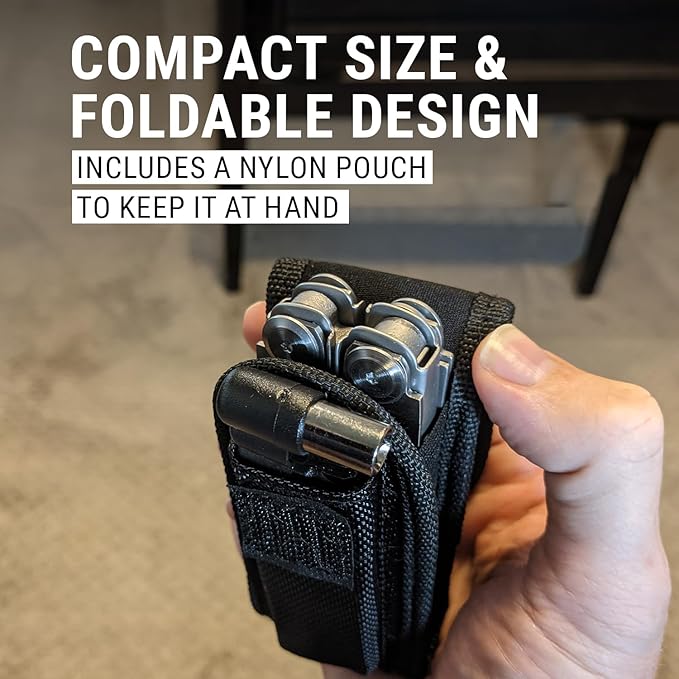 EPG Heavy Duty Multitool Nylon Case and Screwdriver Bits 18 Stainless Steel Locking Tools EDC Gear with Pliers Bottle Opener Box Cutter and More Fits in Pocket