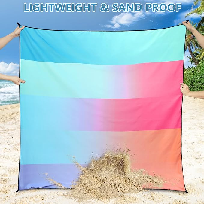 Beach Blanket Waterproof Sandproof Beach Mat 79 X 83/10'x9'for 2-8 Adults Quick Drying Outdoor Picnic Mat Beach Accessories for Travel Camping Hiking