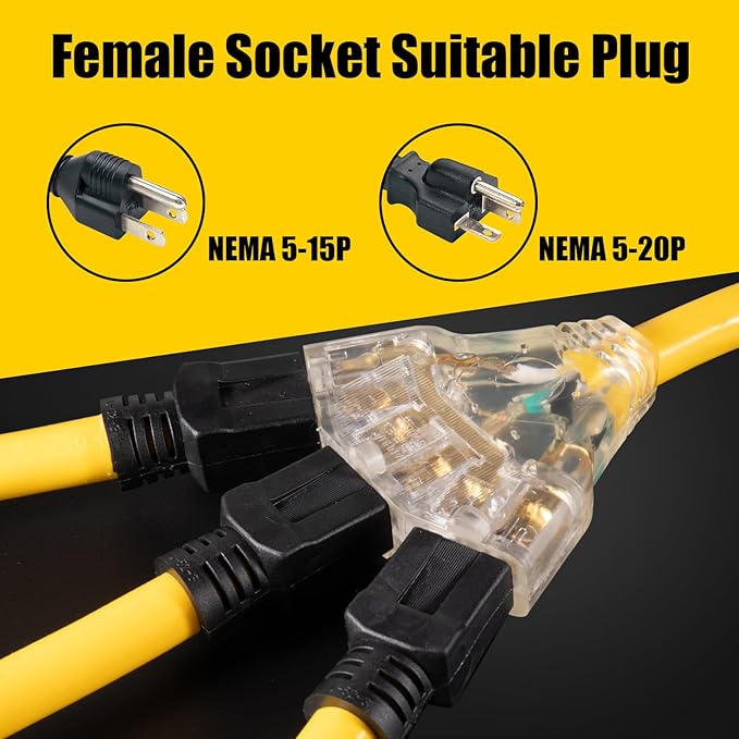 30 Amp to 110 Outdoor Generator Adapter Power Cord 3 Prong Locking 30 Amp to 15 Amp Generator Cord NEMA L5-30P Male to 3X 5-20R Female with Lighted End 1.5FT