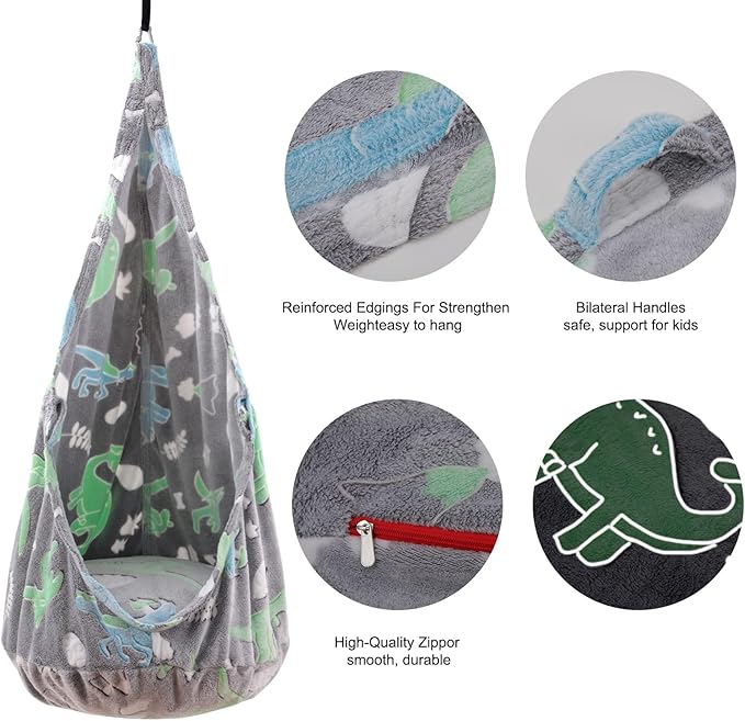 Kids Pod Swing Seat Sensory Swing Chair with PVC Inflatable Cushion Hanging Hammock Chair for Indoor and Outdoor Use