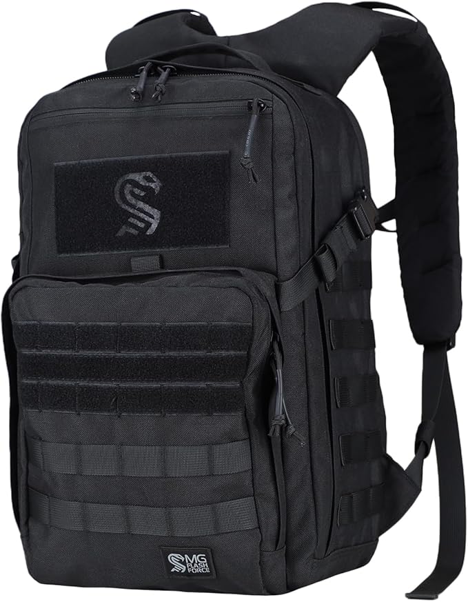 MGFLASHFORCE Molle Military Tactical Backpack for Men 30L Daypack Army Rucksack Pack Bug Out Bag 15.6 Laptop Compartment (Black)