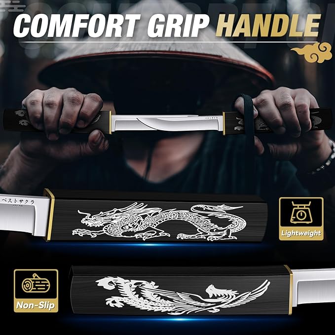 Purple Dragon Tanto Fixed Blade KnifeOutdoor Bushcraft and Survival KnifeFull Tang Outdoor Knives 2 in 1Ideal for CampingHiking-Outdoor Knives Christmas Gift for Men and Women