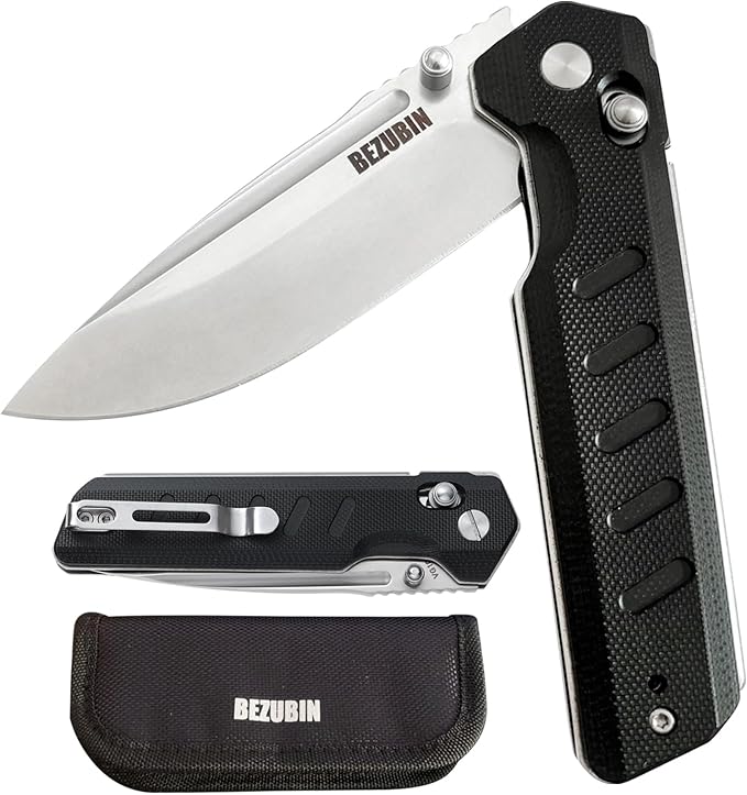 Folding Pocket Knife 3.25 VG10 Blade EDC Folding Knife with Safety Axis Lock Black G10 Handle Hunting Camping Knife with Thumb Stud Opener