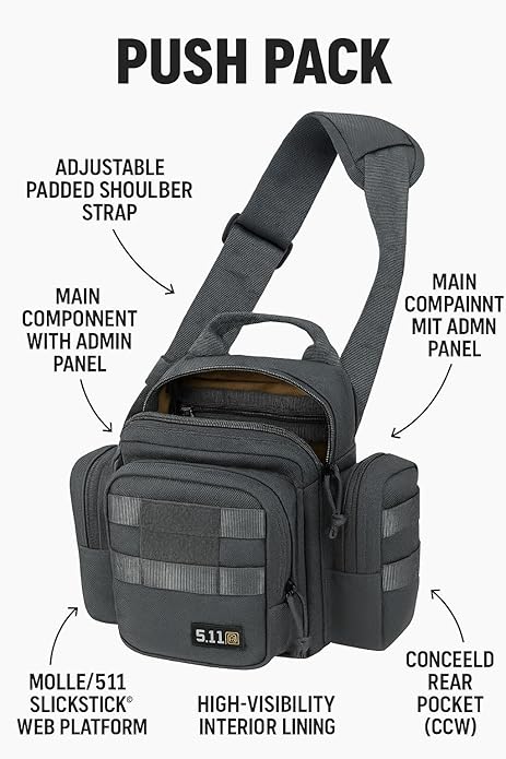 5.11 Tactical Push Pack Sling Bag – 6L Crossbody Shoulder Bag for Men Style 56037-ABR