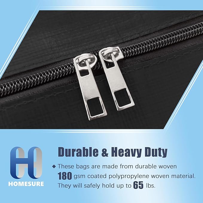 HOMESURE 8 Pack Large Strong Bags with Zippers &amp Carrying Handles - Water-Resistant - Heavy Duty Storage Tote for Space Saving Fold Flat Alternative to Moving Box (Black)