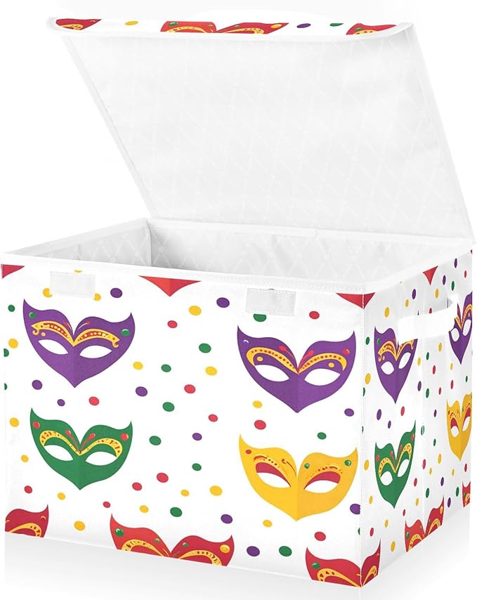 Mardi Gras Mask Fabric Storage Bins with Lids and HandleFoldable Storage Bins with LidsCloset Organizers for Clothes Storage Room Organization Office Storage Chest Organizer