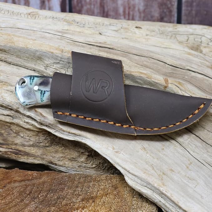 WHISKEY BENT HAT CO. Mini Skinner 440 Steel Fixed Blade Knife w/Leather Sheath (Corriente)