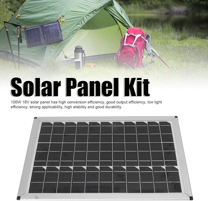 Grcfumo100W 18V Solar Panel Kit Portable Solar Panel Monocrystalline Solar Panel for Automobiles Ships Airplanes Outdoor Planting
