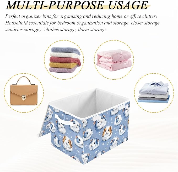 Storage Cube with Lid Blue Guinea Pigs Print 16.5×12.6×11.8 IN 1 Pack Collapsible Large Capacity Foldable Storage Basket Bin Organizer