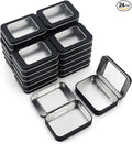 24 Pack Empty Rectangular Metal Storage Organizer Tins with Clear Window Hinged Lids for Small Items and Other Craft Projects (Black 3.9 x 2.8 x 0.8 inch)