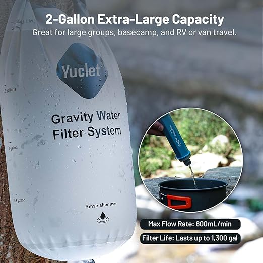 Yuclet Gravity Water Filter System w/ 2-Gal Bag &amp 0.1-Micron Water Filter Straw Gravity-Fed Water Filtration System Water Purifier Survival for Camping Backpacking Hiking &amp Emergency Prepar