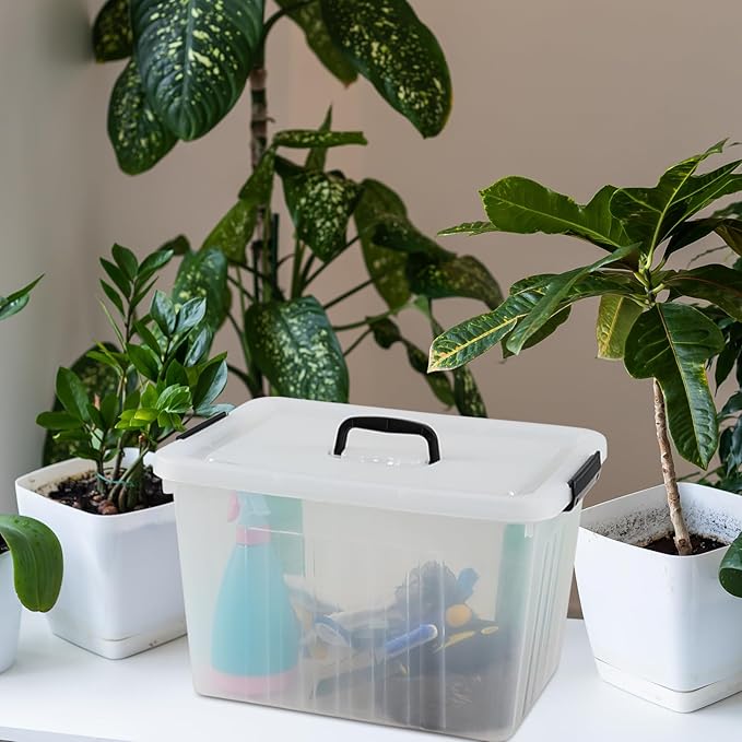 20 L Clear Storage Box with Handle Plastic Latching Organizing Bin 4 Pack