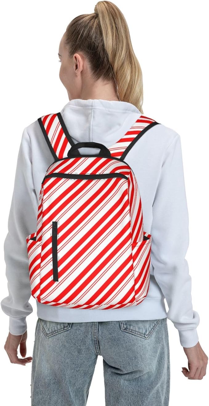 Travel Laptop Backpack Business Anti Theft Red White Stripes Christmas Candy Cane Durable Backpack College Computer Bag Gifts for Men &amp Women