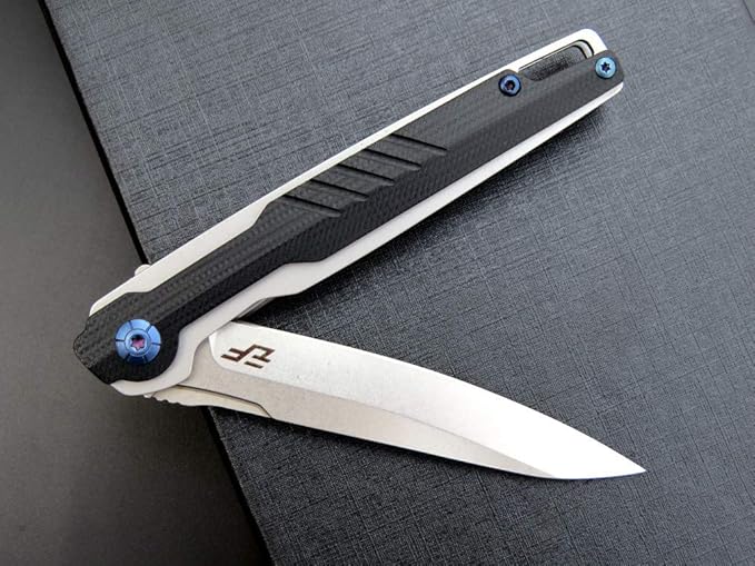 Eafengrow EF942 EDC Folding Knife D2 Steel Blade Titanium Plating &amp G10 HandlePocket Clip with Frame Lock EDC Pocket Knife for Camping Hiking Survival Outdoor(Black)