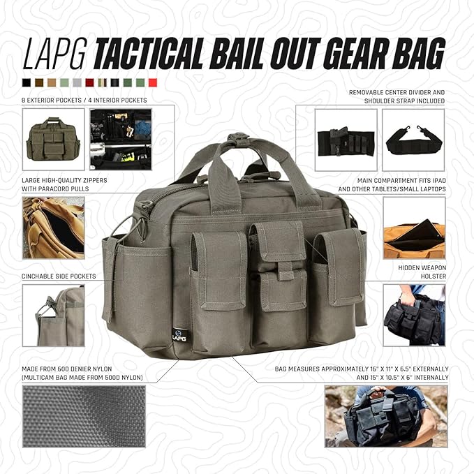 LAPG Tactical Bail Out Gear Survival Bug Out Hunting &amp Hiking Range Bag with Shoulder Strap &amp Carry Handle