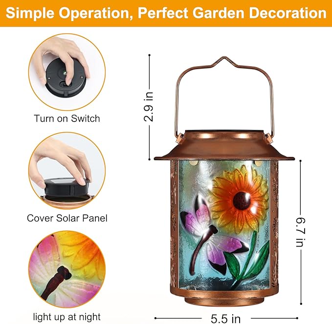 Dragonfly Solar Lanterns Outdoor WaterproofBirthday Gifts for Women Mom Grandma Garden DecorHanging Solar Lights Wall Mount Decorations for YardFront PorchPatioLawn Pathway Landscape