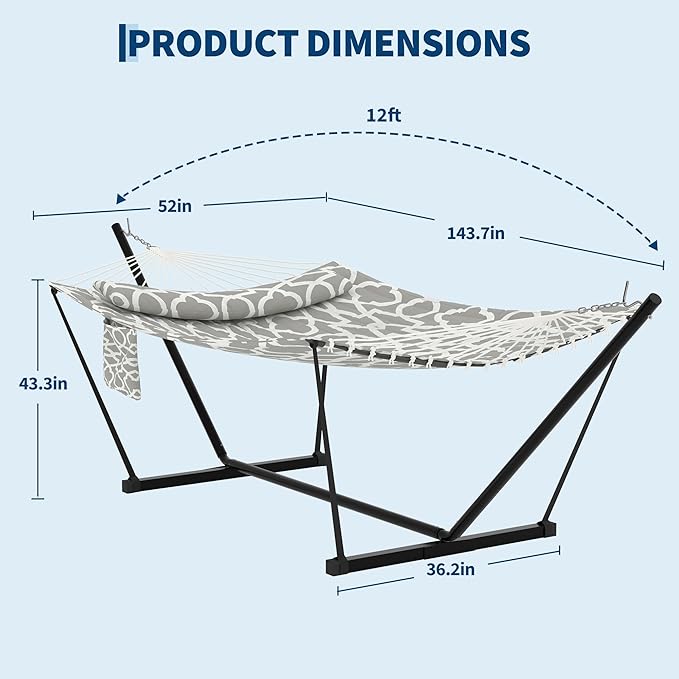 2 Person Double Hammock with Stand &amp Pillow 450 LBS Heavy Duty Outdoor Hammock with Balance Rope for Patio Backyard Poolside
