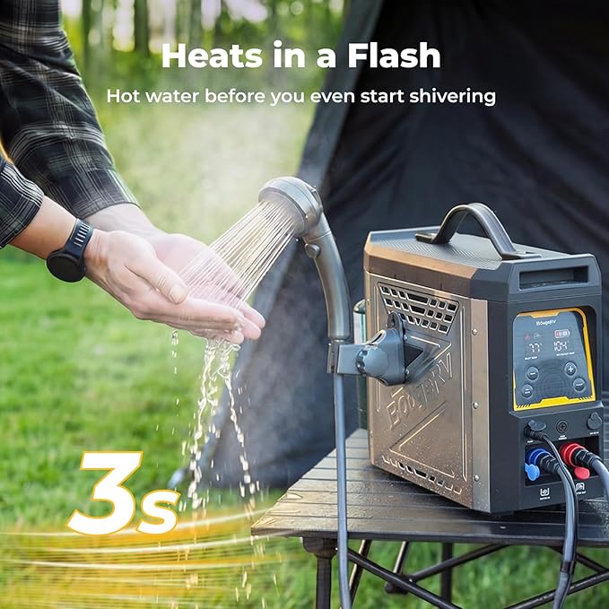 BougeRV Upgraded Portable Propane Water Heater Hot Water Heater w/Built-in battery for Showering &amp Cleaning Camping Water Heater w/Water Pump &amp Showerhead Overheating Protection Outdoor Us