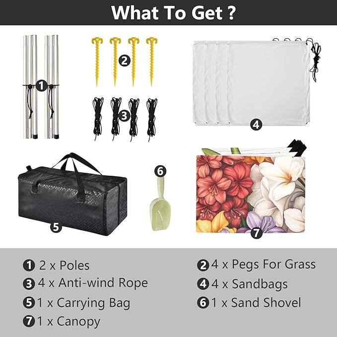 Spring Flowers Hyacinths Calla Lily Amaryllis White Beach Cabana UPF50+ Protection Waterproof Large Sun Shelter with Carrying Bag for Backyard and Camping