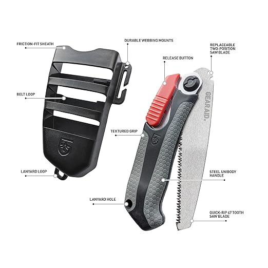 GEAR AID Skara Dual Position Folding Camp Saw and Protector Sheath Ideal for Cutting 2.5” Diameter Wood for Camping Hiking Trail Maintenance Hunting and General Pruning