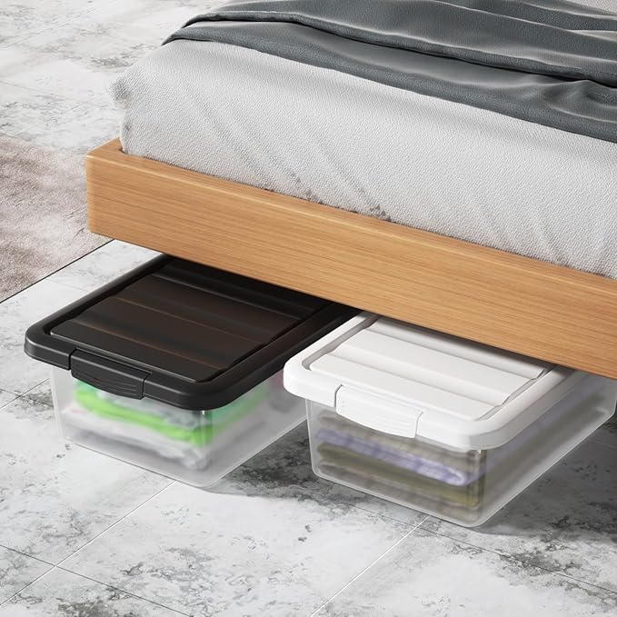 14 Quart Stackable Plastic Storage Bins with Lids Container to Organize Shoes and Crafts on Closet Shelves Garage Totes Tubs Boxes Organizing 2 Pack