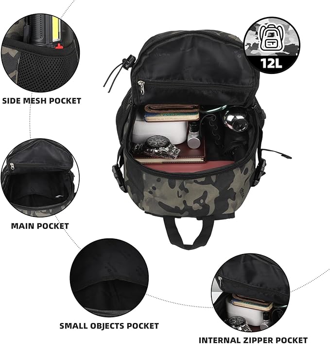 HUNTVP 10L Tactical Backpack Small Backpack Mini Daypack Rucksack Gear Tactical Assault Pack Bag for Hunting Camping Trekking (10L-Camo)