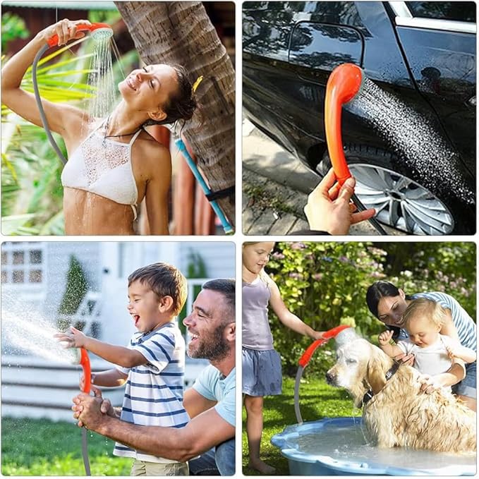 Camping Showers PortableCar Shower HeadPortable USB Charging2.5-3.5L/Min Water Volume2m Hose5m Wirefor Camping Hiking Travelingwith Nozzle and BucketBlue