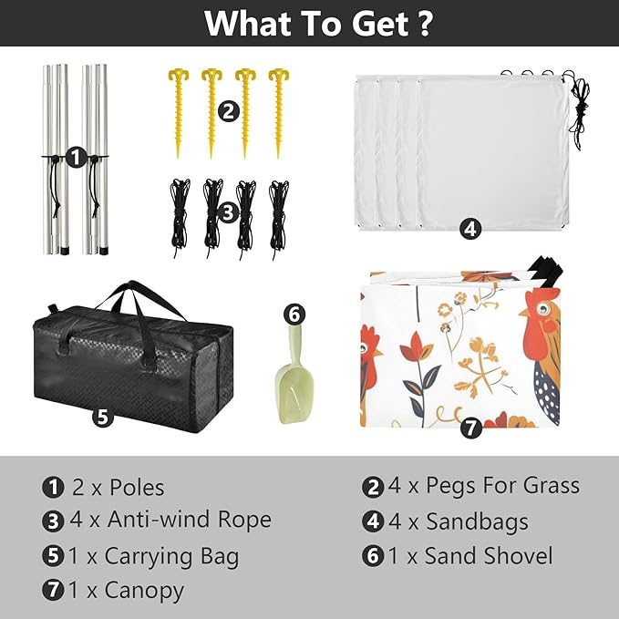 Rooster Rustic Country Chicken Farmhouse Mexicana Foldable Beach Tent UPF50 Easy Setup Portable Sun Shelter with Sand Shovel Sandbags for Camping Picnics Backyard &amp Fishing